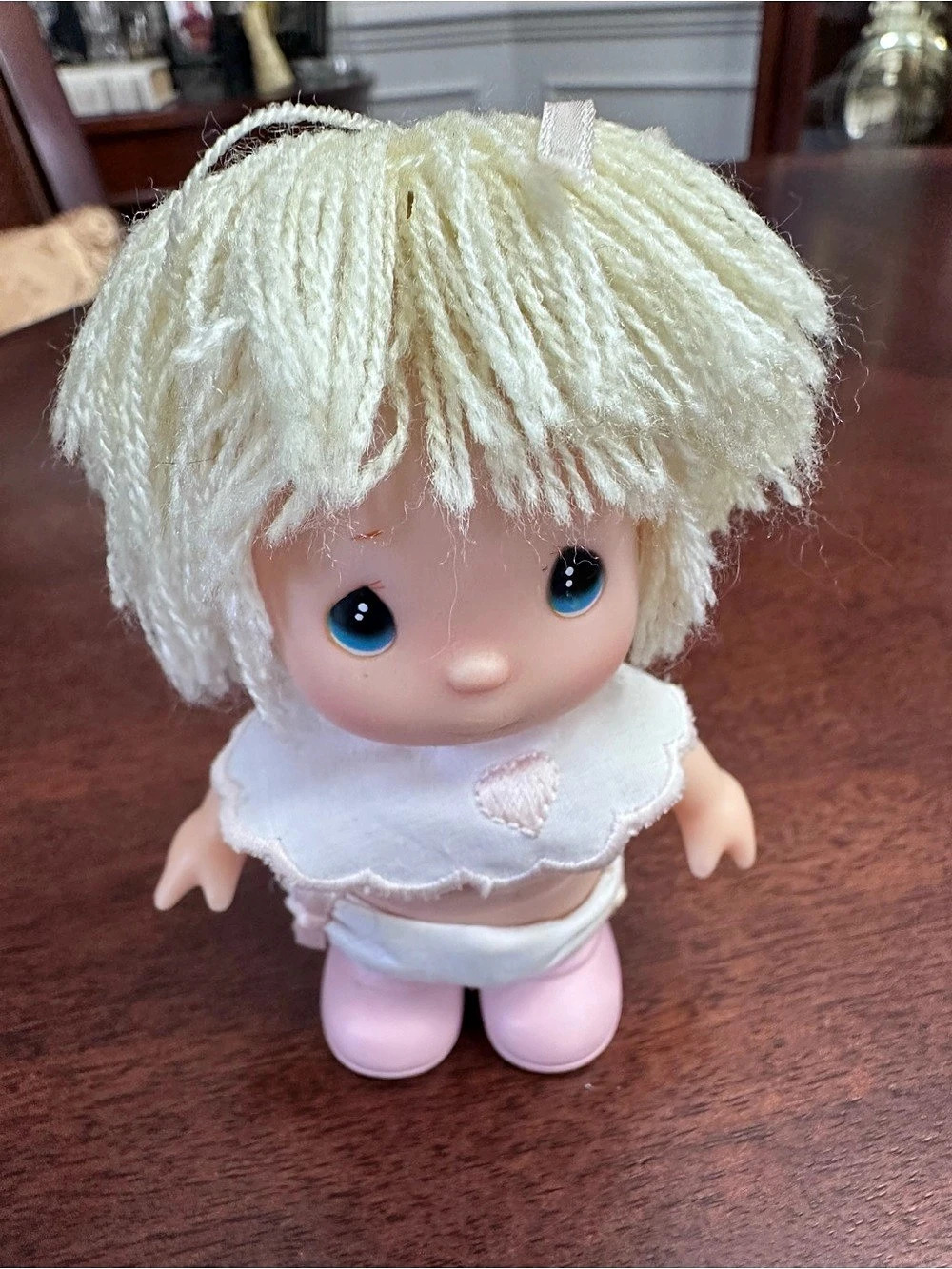 Vintage Precious Moments Mini Baby Doll Pink Heart Bib Hi Babies 1999 Enesco